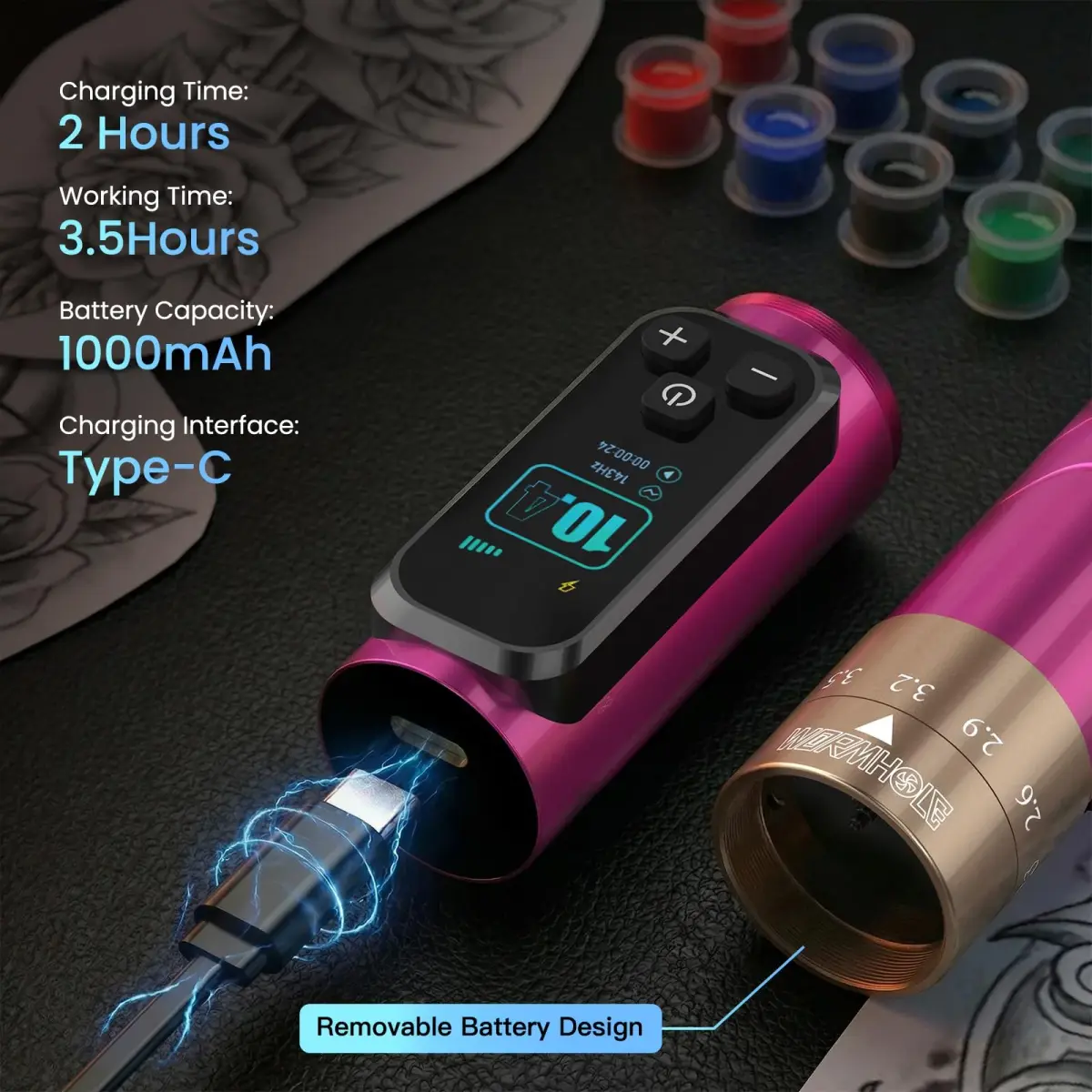 Wormhole Wireless Tattoo Pen Kit WTK0253 | Professional Rotary Tattoo Machine for Eyebrow & Detail Work - view 5