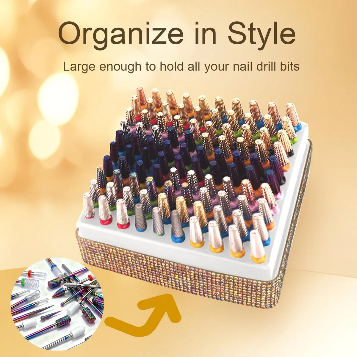 CORFULRA Nail Drill Bit Holder, Organizer, Large Case for Nail Bits, Diamond, 11cm x 11cm x 7cm - view 2