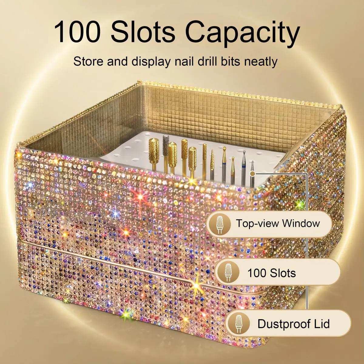 CORFULRA Nail Drill Bit Holder, Organizer, Large Case for Nail Bits, Diamond, 11cm x 11cm x 7cm - view 3