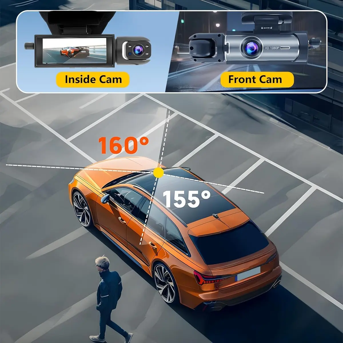 Wagoyo Dashcam Front & Inside | 1080p Night Vision, Loop & Parking Mode, 3.16 Inch IPS Screen - view 2