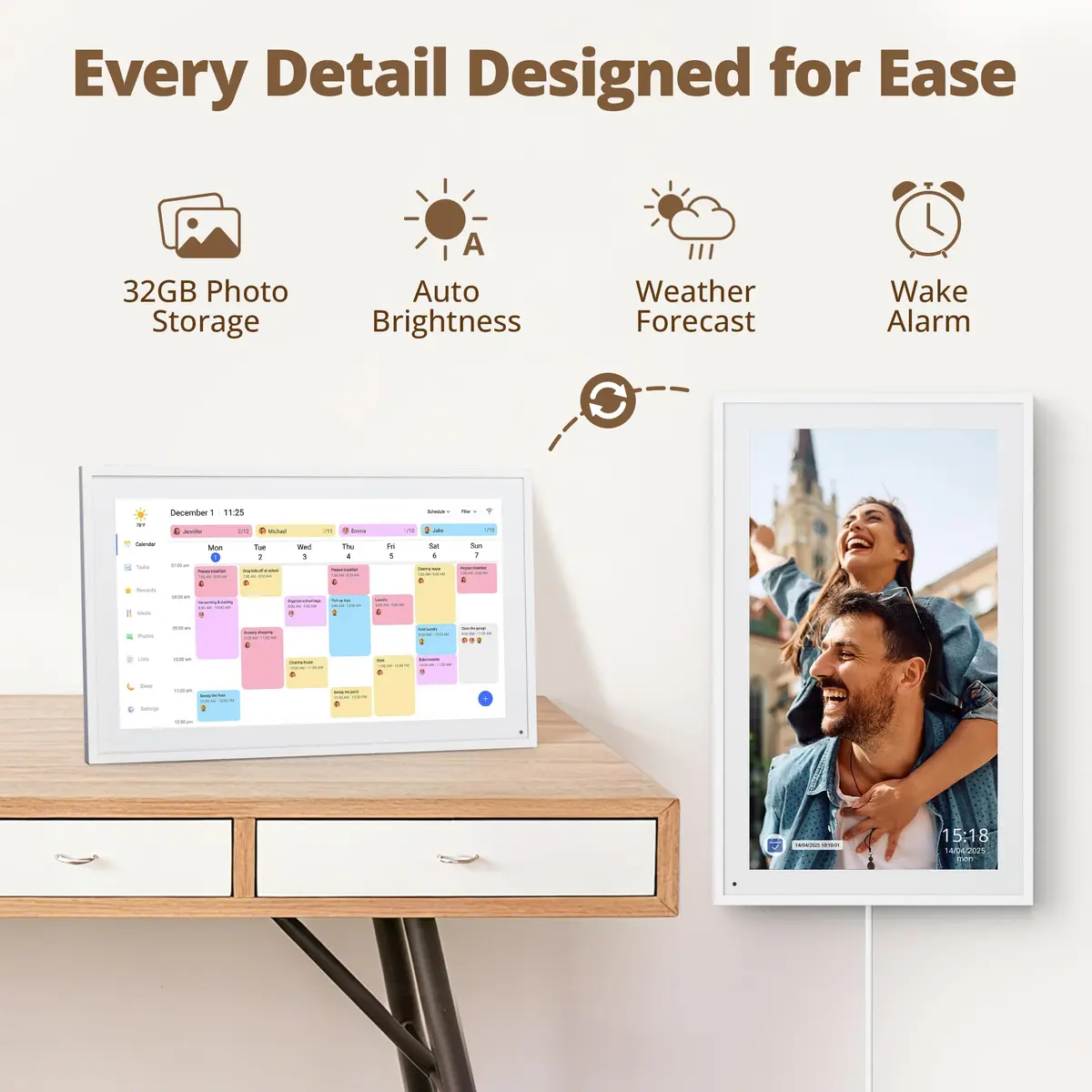 Dragon Touch 15.6 inch Digital Calendar Chore Chart – Interactive Touchscreen, Smart Family Planner, Digital Picture Frame Best Gifts for Christmas, Wedding, Mom - view 8