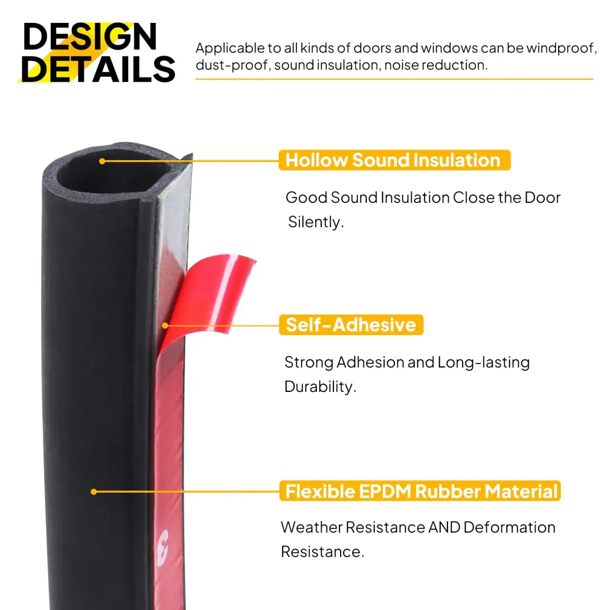 GoldWheel D-Shape Weather Stripping 100ft (30.48m) | Heavy Duty EPDM Rubber Seal for Doors & Windows - view 3