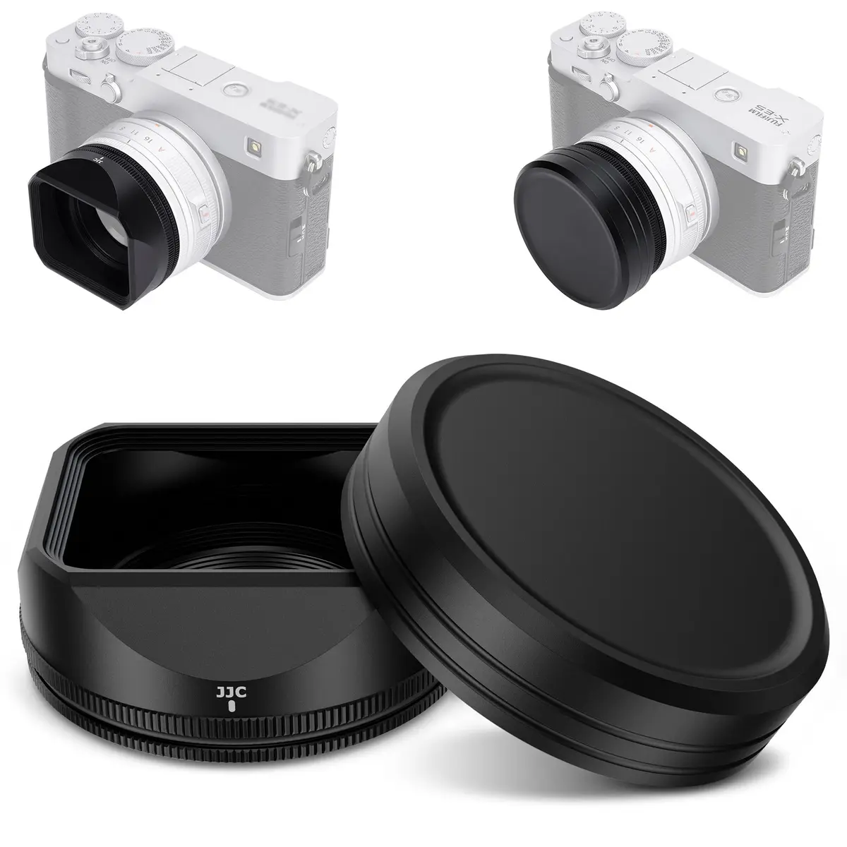 JJC Metal LH-XF27 Lens Hood Shade w Cap & Adapter Ring for Fujifilm XF 23mm F2.8 | Square Lens Protector with Aluminum Durability - main product image