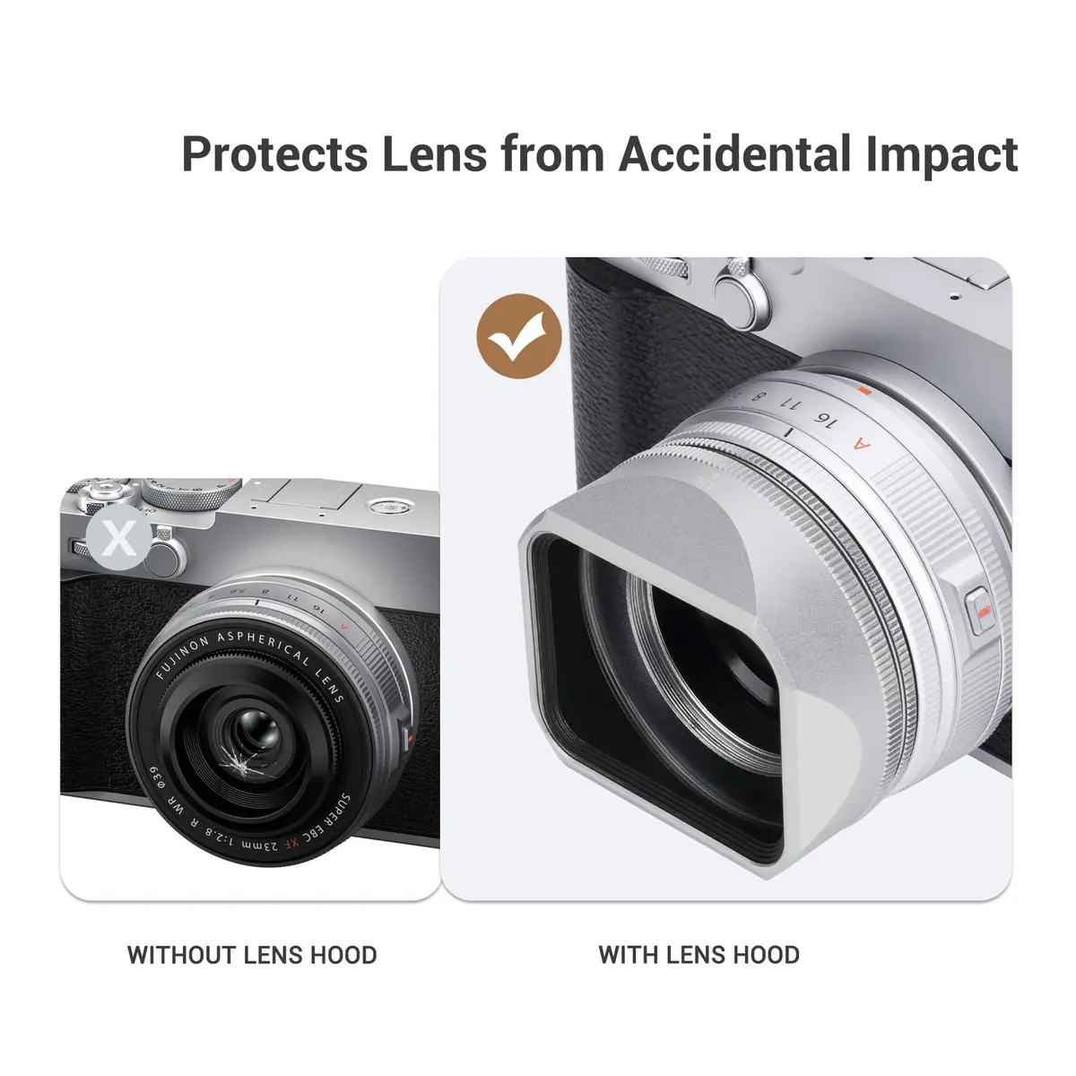 JJC Metal LH-XF27 Lens Hood Shade w Cap & Adapter Ring for Fujifilm XF 23mm F2.8 | Square Lens Protector with Aluminum Durability - view 6