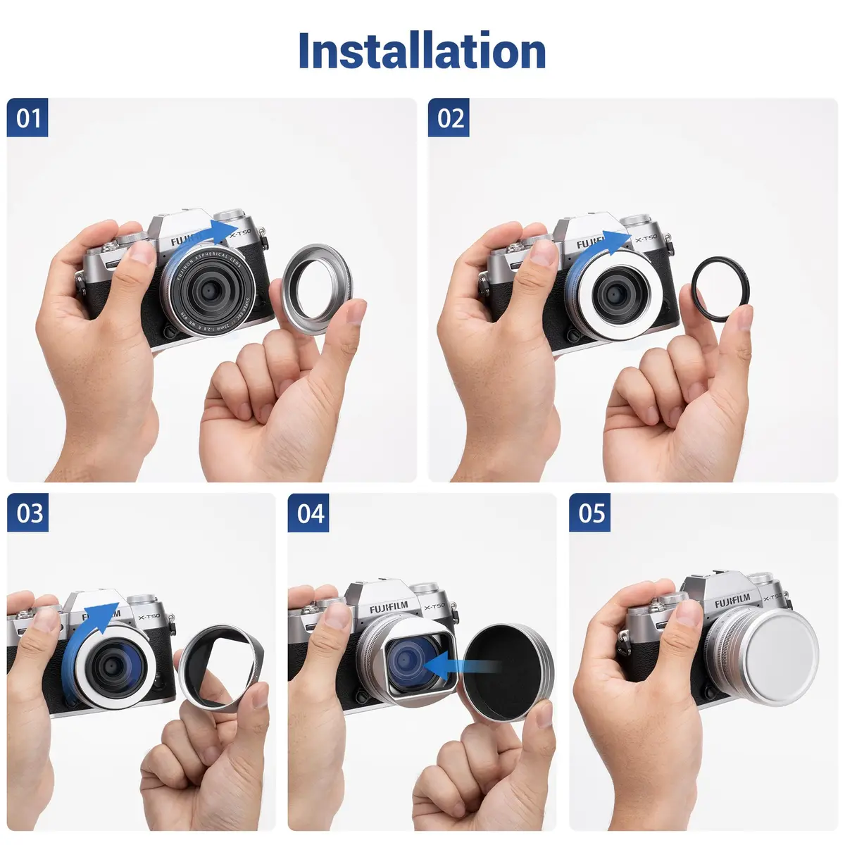 JJC Metal LH-XF27 Lens Hood Shade w Cap & Adapter Ring for Fujifilm XF 23mm F2.8 | Square Lens Protector with Aluminum Durability - view 3