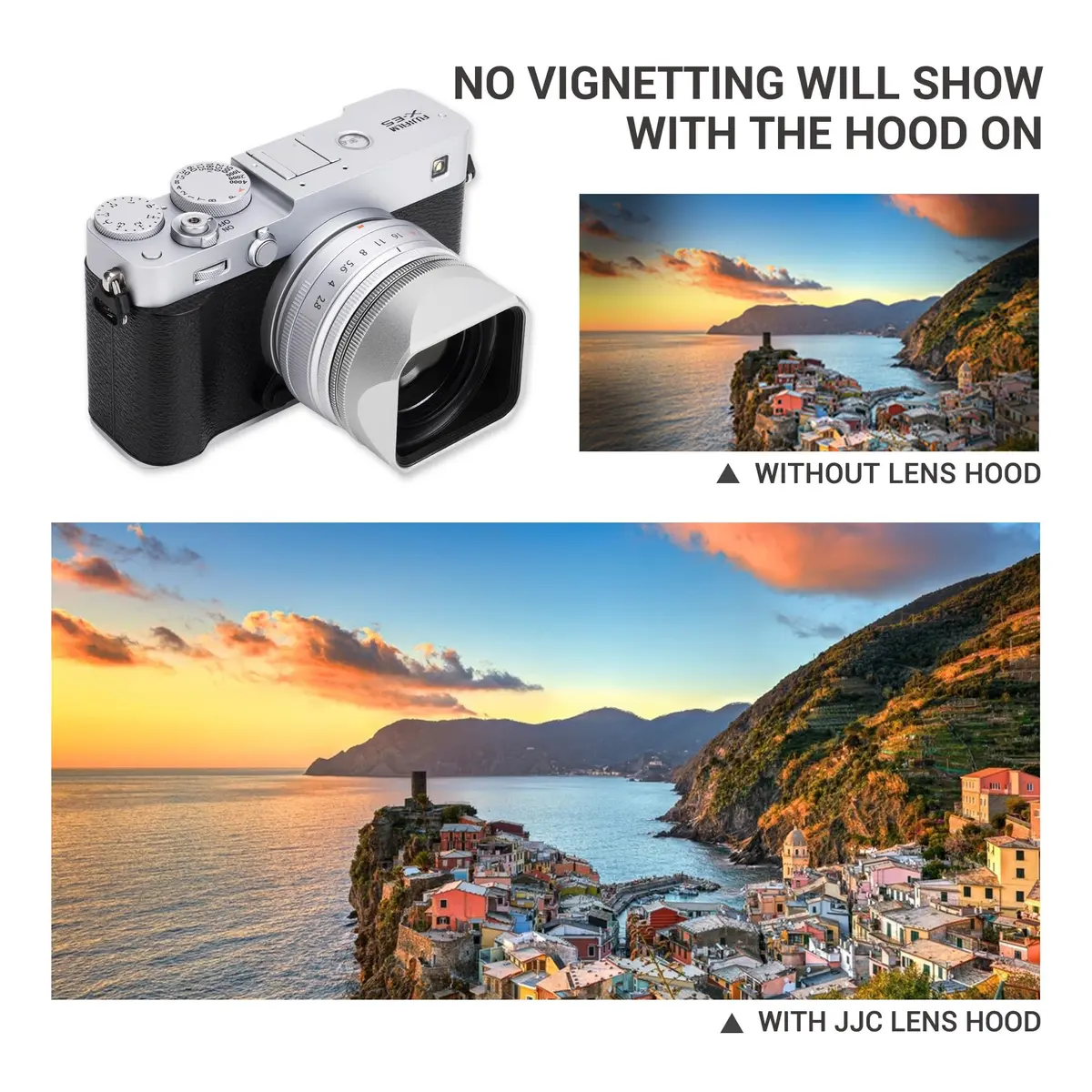JJC Metal LH-XF27 Lens Hood Shade w Cap & Adapter Ring for Fujifilm XF 23mm F2.8 | Square Lens Protector with Aluminum Durability - view 4
