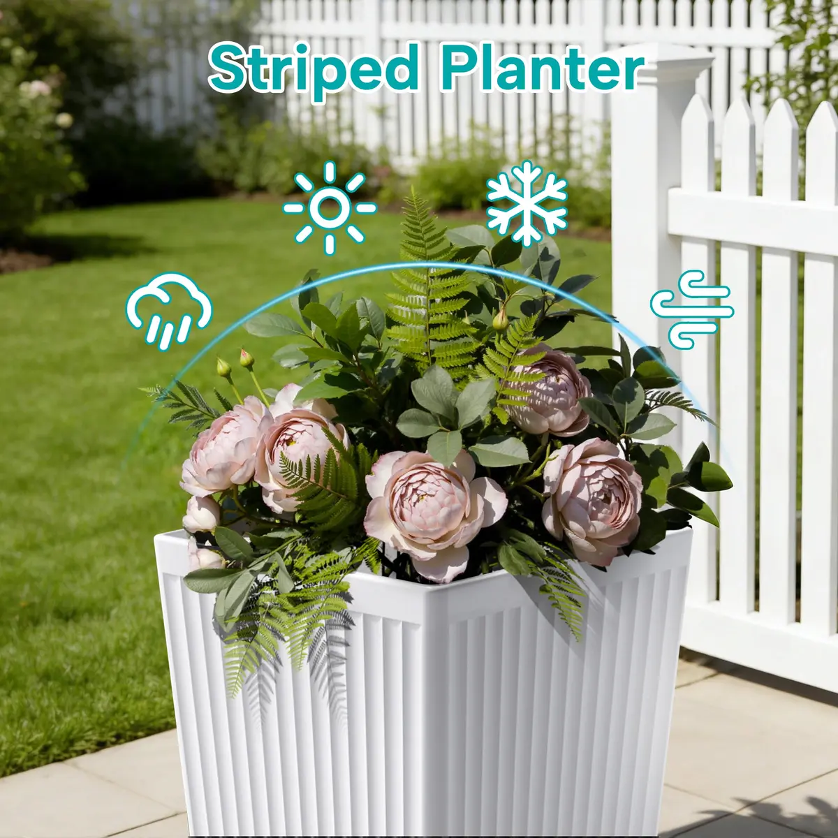 Diyfire Tall Planters 23.6 Inch Square | Modern Outdoor Garden Pots with Drainage Holes - view 4