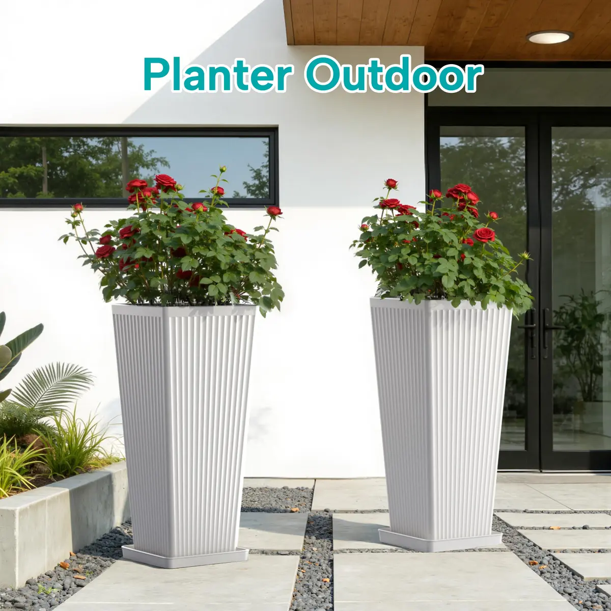 Diyfire Tall Planters 23.6 Inch Square | Modern Outdoor Garden Pots with Drainage Holes - view 5