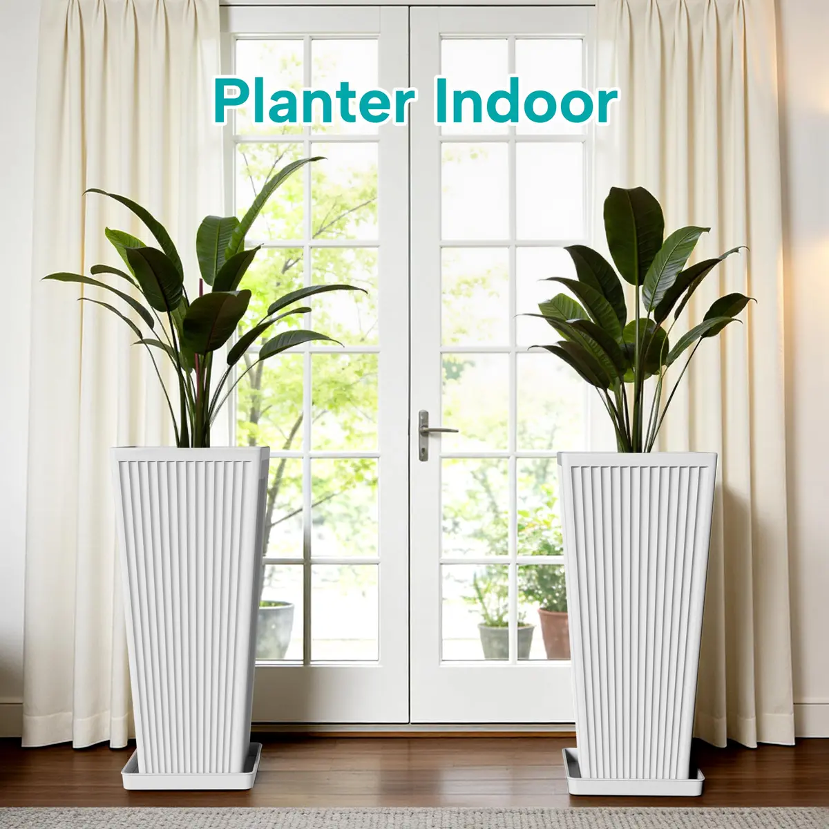 Diyfire Tall Planters 23.6 Inch Square | Modern Outdoor Garden Pots with Drainage Holes - view 6
