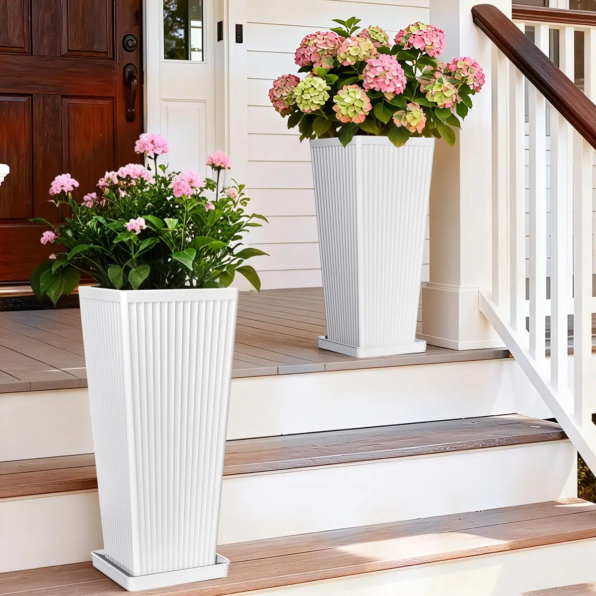 Diyfire Tall Planters 23.6 Inch Square | Modern Outdoor Garden Pots with Drainage Holes - view 9