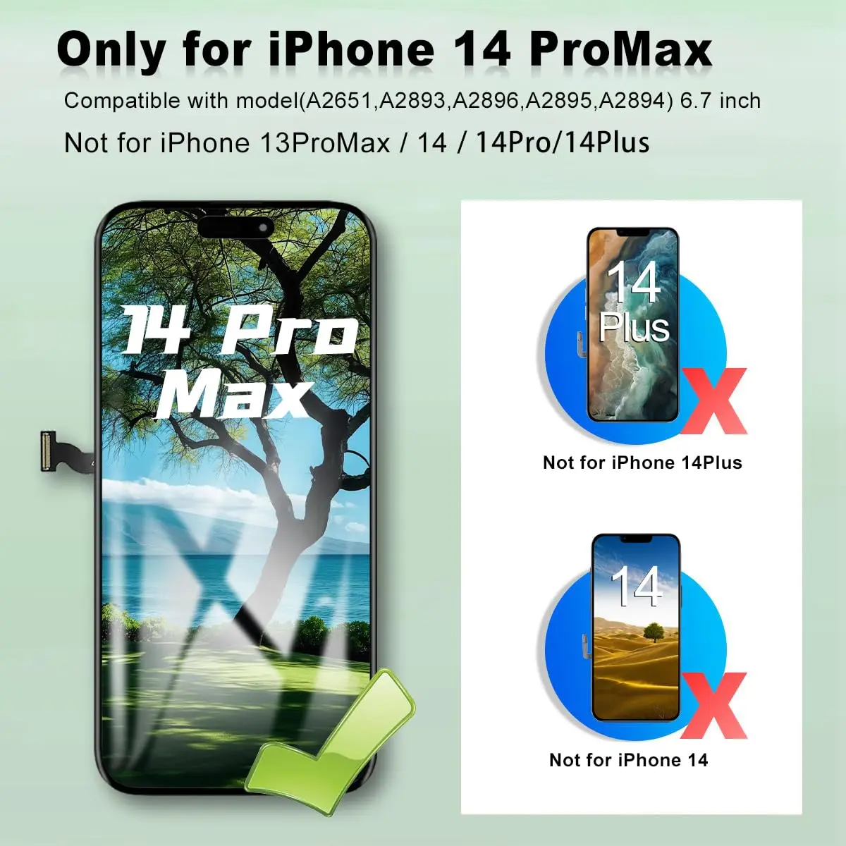 SIMDOG iPhone 14 Pro Max Screen Replacement Kit 6.7" Full HD | Compatible with A2651, A2893, A2896, A2895, A2894 - view 2