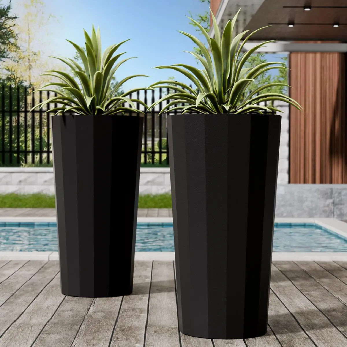 Diyfire Tall Planters for Outdoor Plants | Large 23.6 Inch Conical Flower Pots with Drainage Holes - main product image