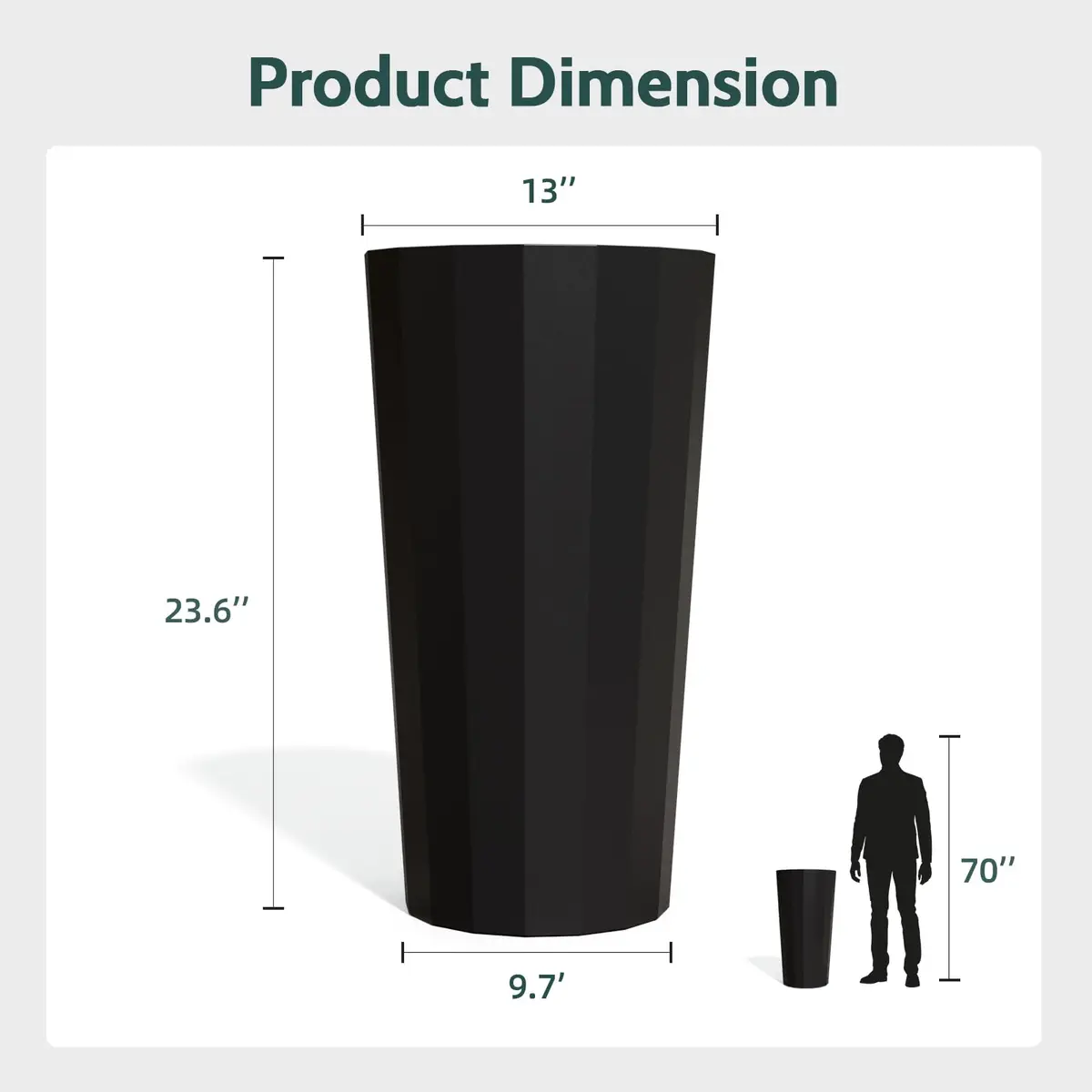 Diyfire Tall Planters for Outdoor Plants | Large 23.6 Inch Conical Flower Pots with Drainage Holes - view 2