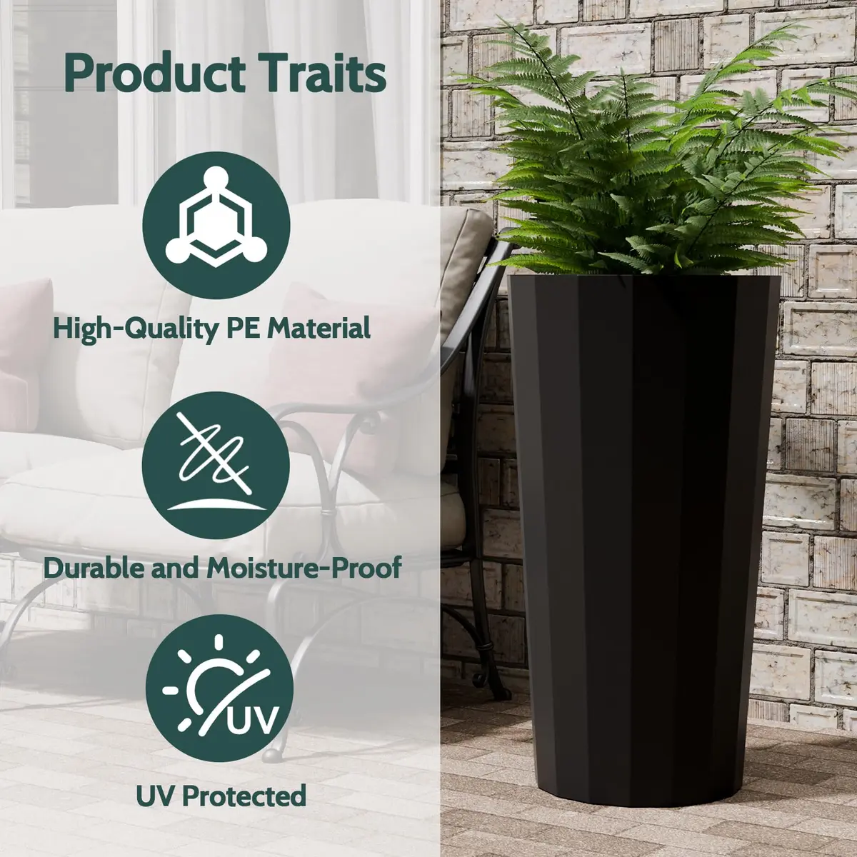 Diyfire Tall Planters for Outdoor Plants | Large 23.6 Inch Conical Flower Pots with Drainage Holes - view 4