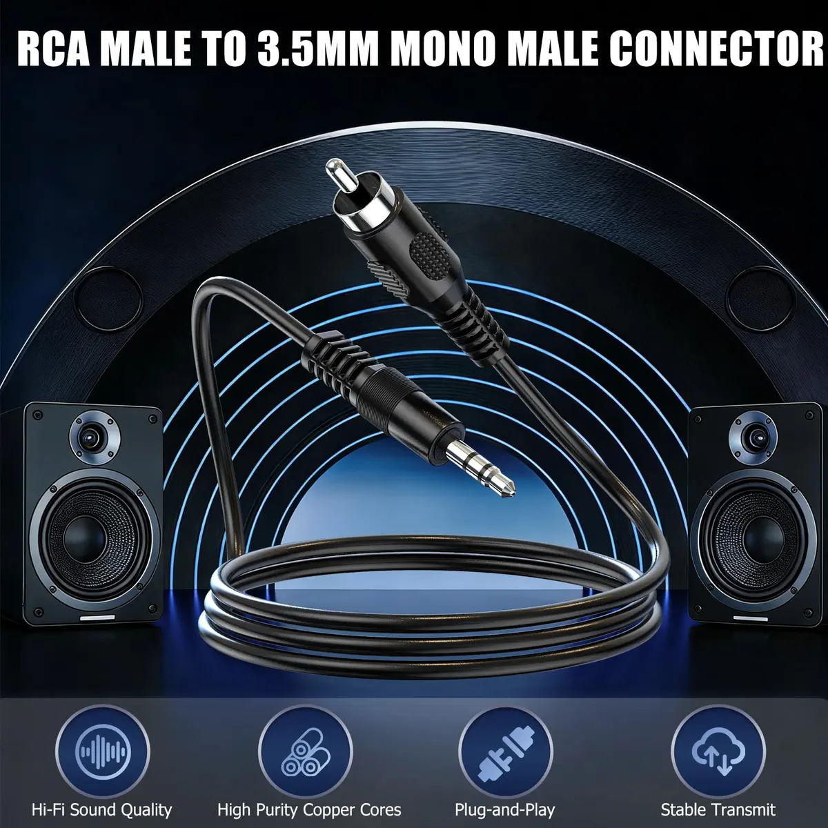 RFAdapter 3.5mm Mono to RCA Mono Cable 1.83m (6ft) 2-Pack | Connect Mono Audio Devices - view 2