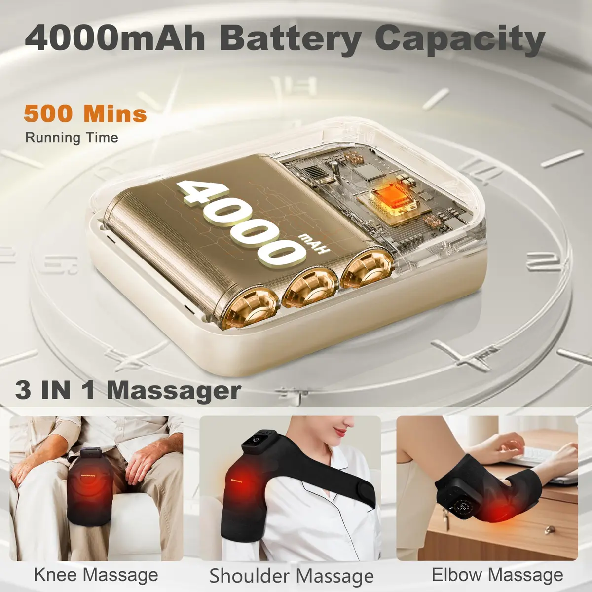 KingPavonini Knee Massager with Heat and Vibration | 4000mAh Battery, 2.17" W x 12.2" H x 7.09" L - view 6