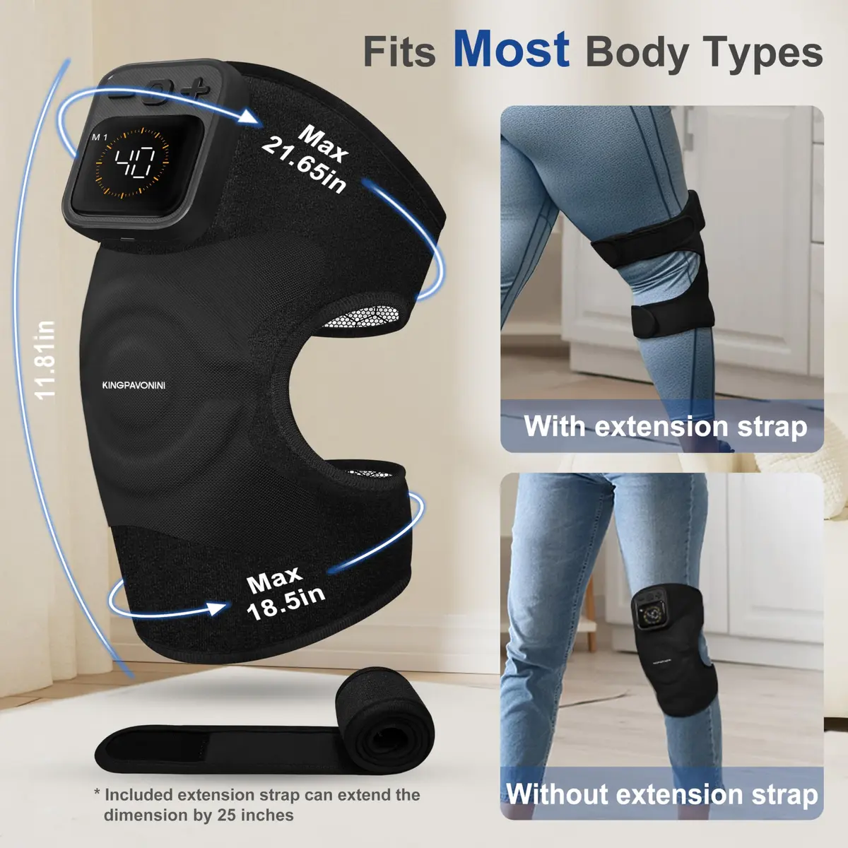 KingPavonini Knee Massager with Heat and Vibration | 4000mAh Battery, 2.17" W x 12.2" H x 7.09" L - view 7