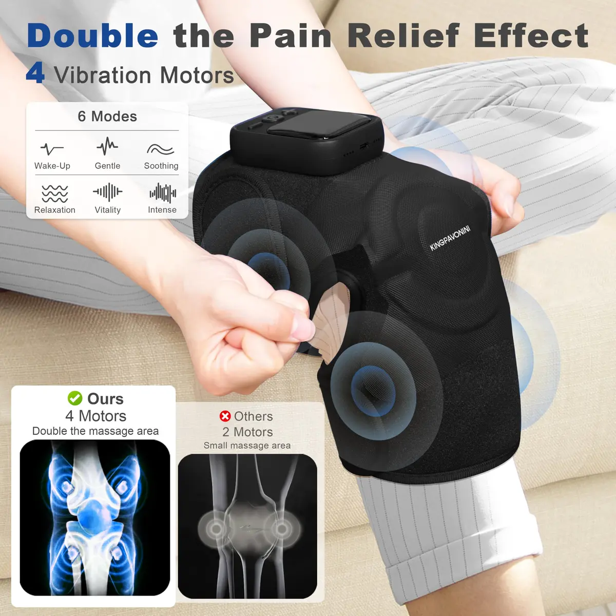KingPavonini Knee Massager with Heat and Vibration | 4000mAh Battery, 2.17" W x 12.2" H x 7.09" L - view 2