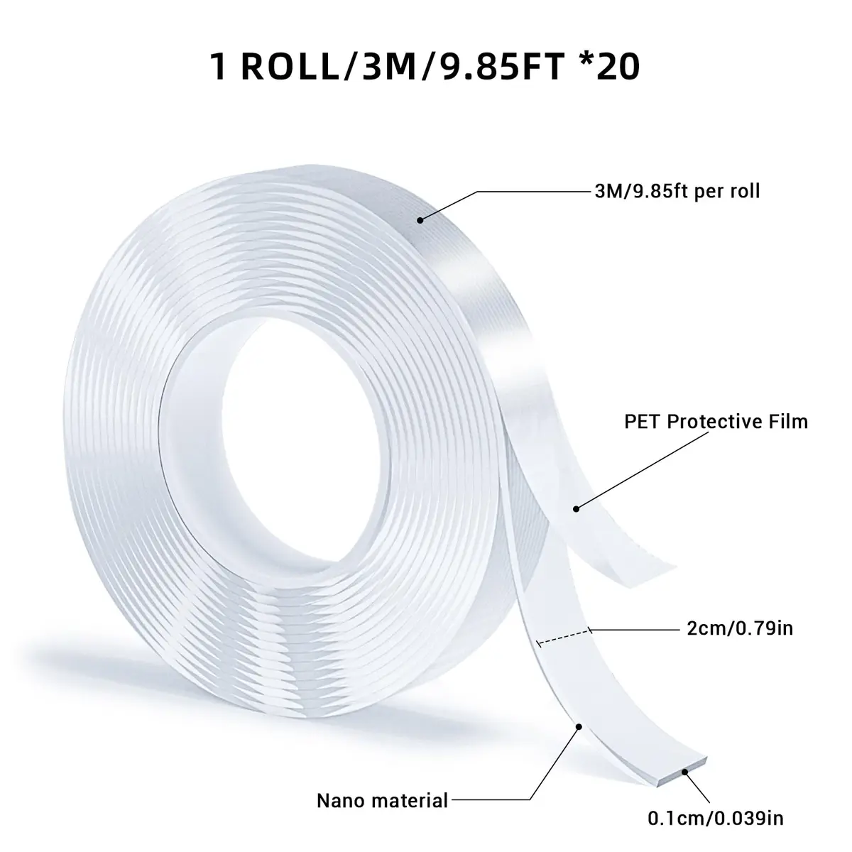 SUTOUG Nano Double Sided Tape 3m x 20mm x 1mm Transparent | Holds Up to 1kg Per Smooth Surface - view 2