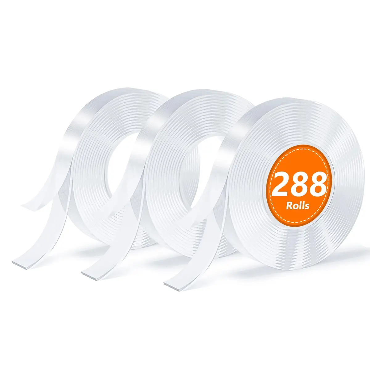 SUTOUG Double Sided Tape 288 Rolls | 3m (9.85 Ft) Per Roll, Transparent, Washable, Reusable, Heavy Duty Mounting Tape - main product image
