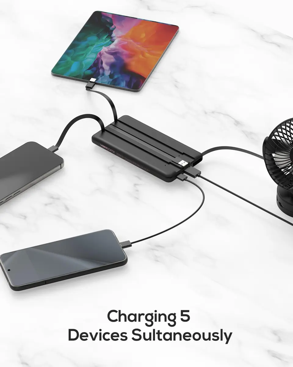 VEEKTOMX 10000mAh Power Bank with Built-in Cables | Slim Fast Charge USB C Battery Pack for iPhone & Android - view 7