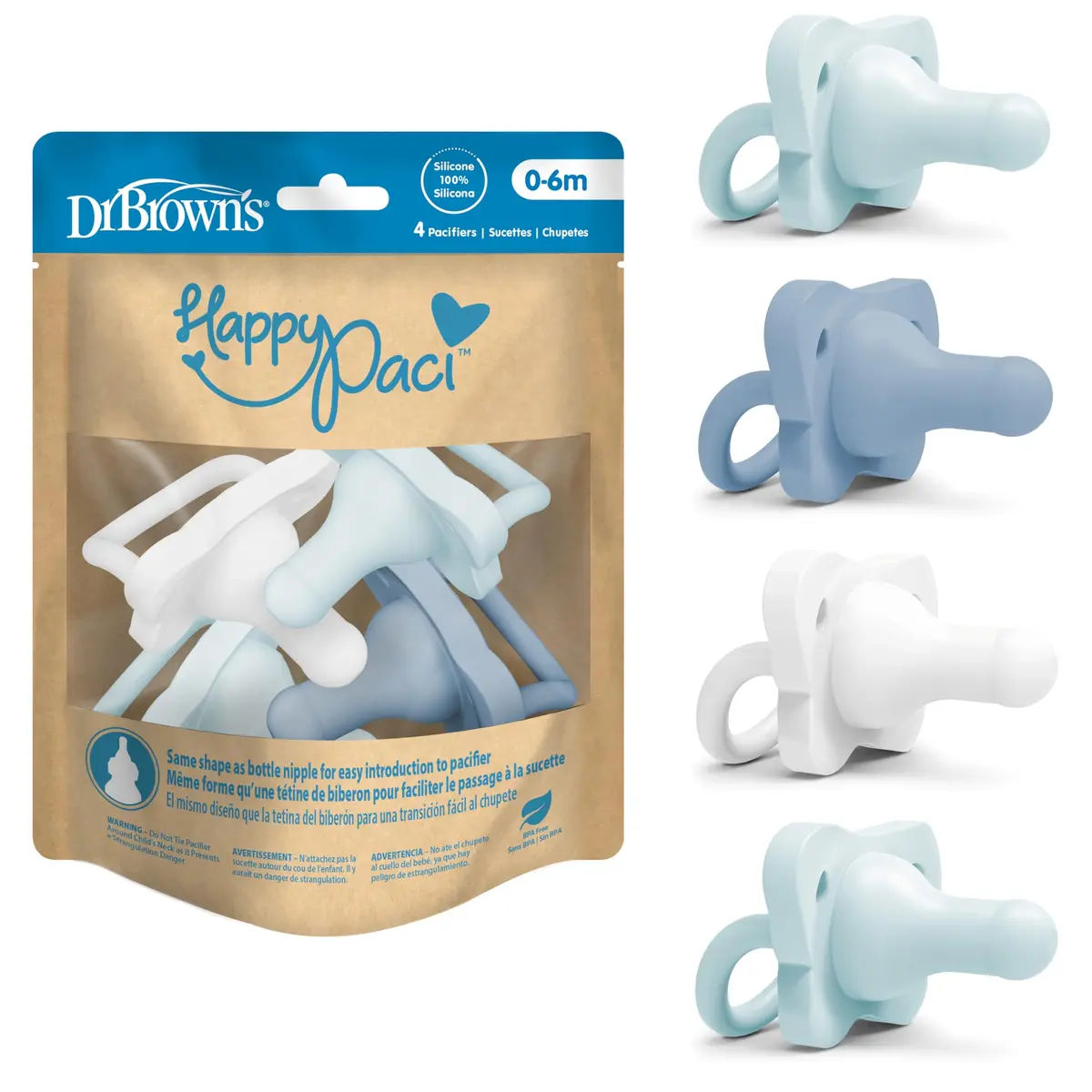 Dr. Brown's HappyPaci Silicone Pacifier 0-6m | Soft, Breathable, Bottle-Nipple Shape - main product image