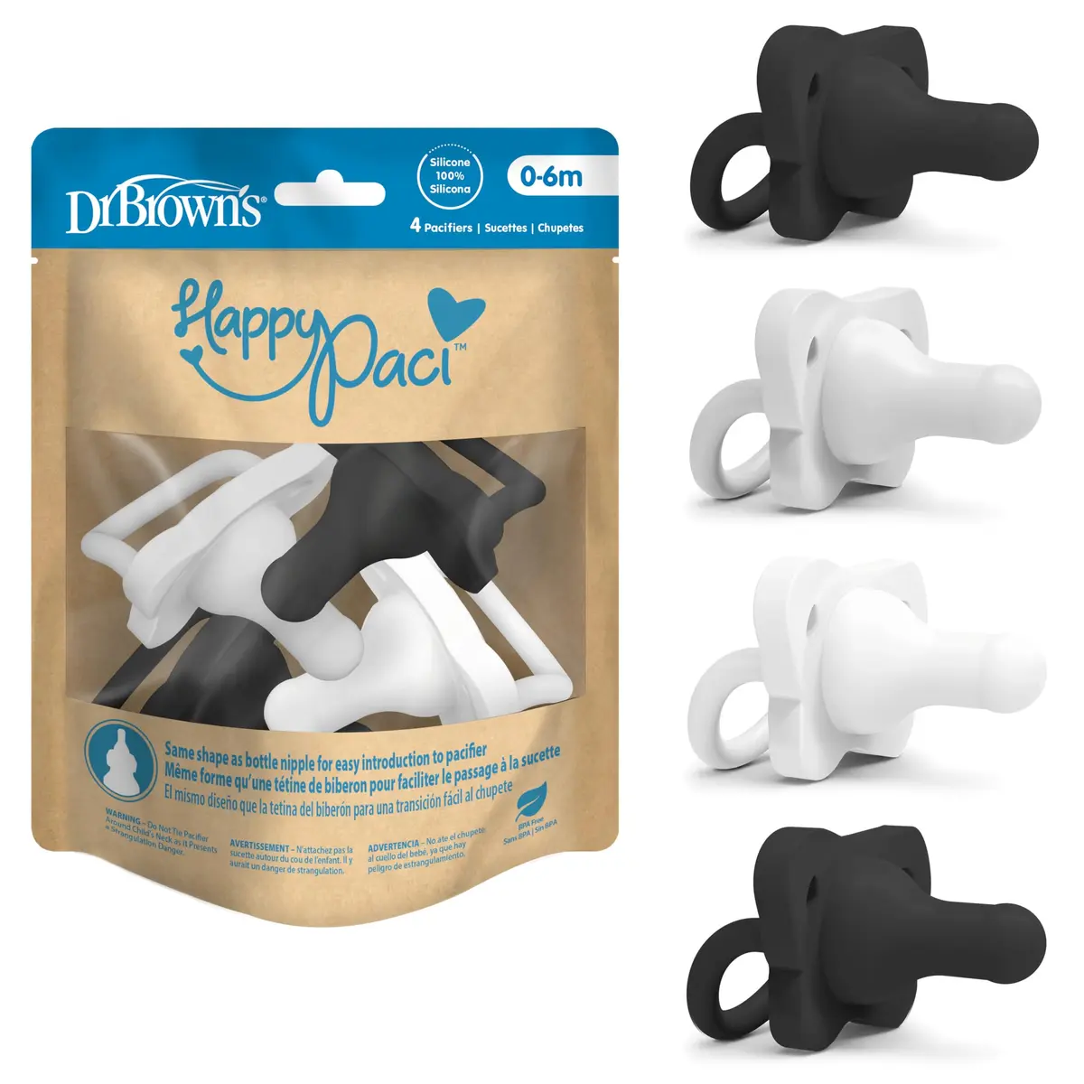 Dr. Brown's HappyPaci Silicone Pacifier 0-6m | Soft, BPA-Free, Contoured Shield - main product image