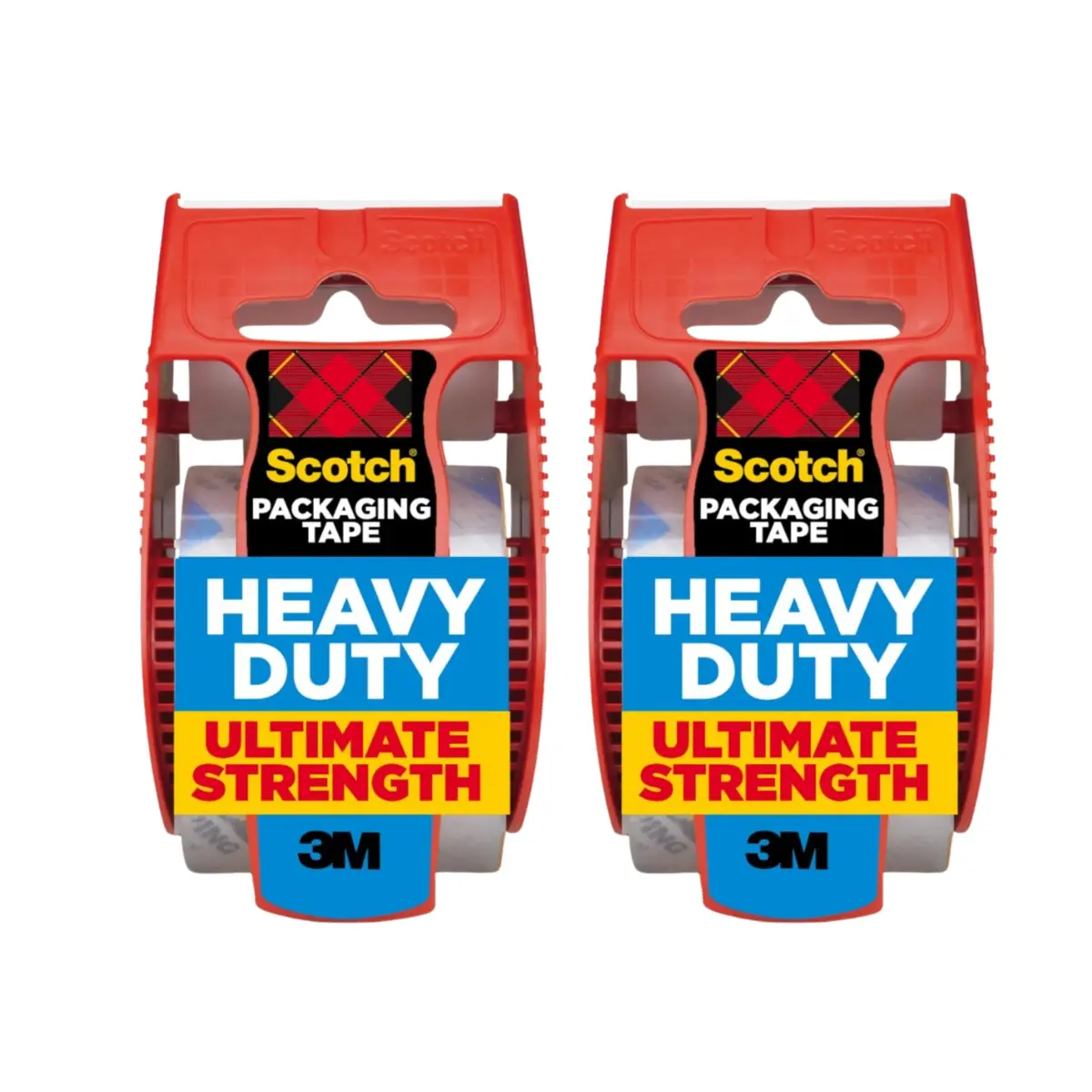 Scotch Heavy Duty Shipping Packaging Tape Clear 1.88 in x 27.7 yd | Split-Resistant Tape with Dispensers (2 Rolls, 2000 inches Total) - main product image