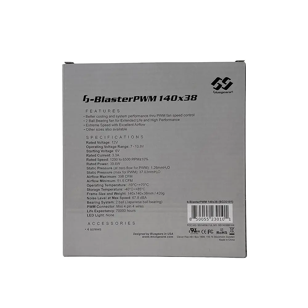 Bluegears b-BlasterPWM 140x38mm PWM High Speed Fan | 1200-6500 RPM, 398 CFM, UL CE FCC RoHS Reach Certified - view 7