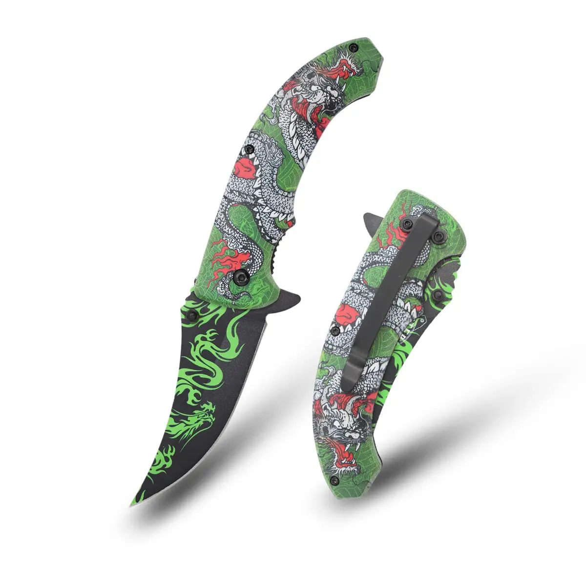MASTER USA 8-Inch Folding Pocket Knife | Drop Point Blade, Green Dragon Design, Everyday Carry - main product image