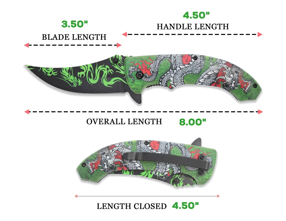 MASTER USA 8-Inch Folding Pocket Knife | Drop Point Blade, Green Dragon Design, Everyday Carry - view 2