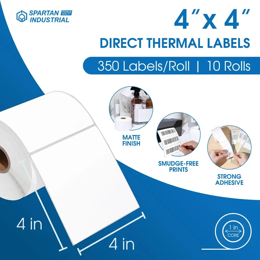 Spartan Industrial 4" X 4" Direct Thermal Labels 3500 Count | Reliable Shipping & Barcode Labels for Inventory - view 2