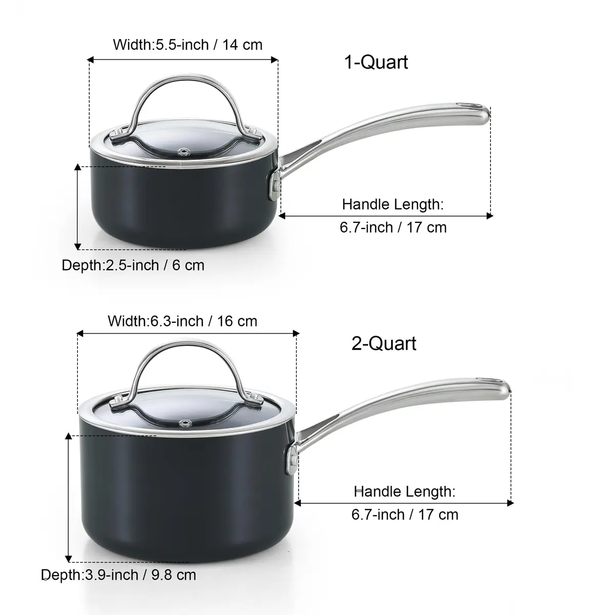 Cooks Standard 1 & 2-Quart Hard-Anodized Nonstick Saucepan with Glass Lid | Durable, Even Heating, Easy Cleanup - view 2