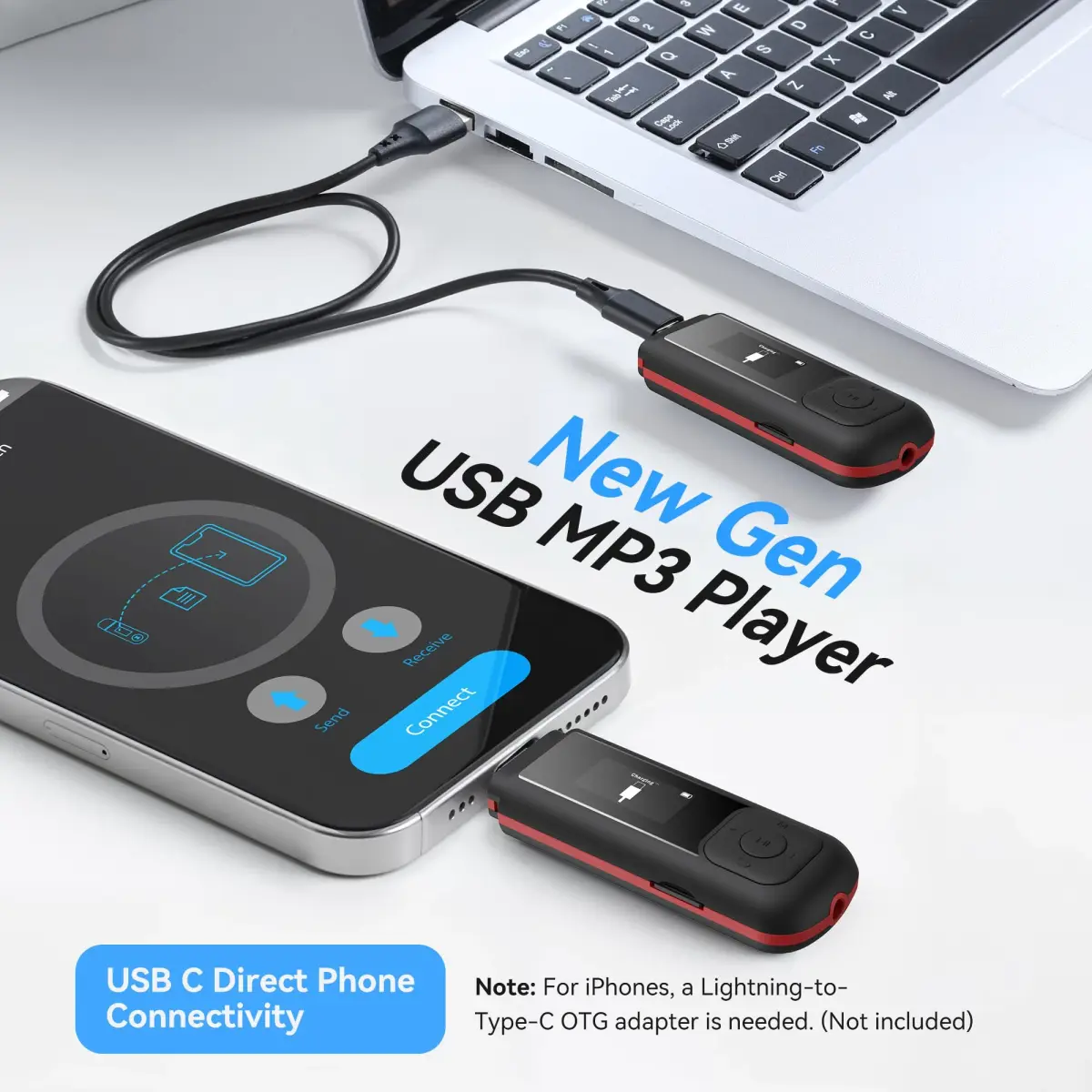 AGPTEK A55PL MP3 Player 64GB (2.5 oz) | Swappable AAA Battery, Type-C & USB - view 2