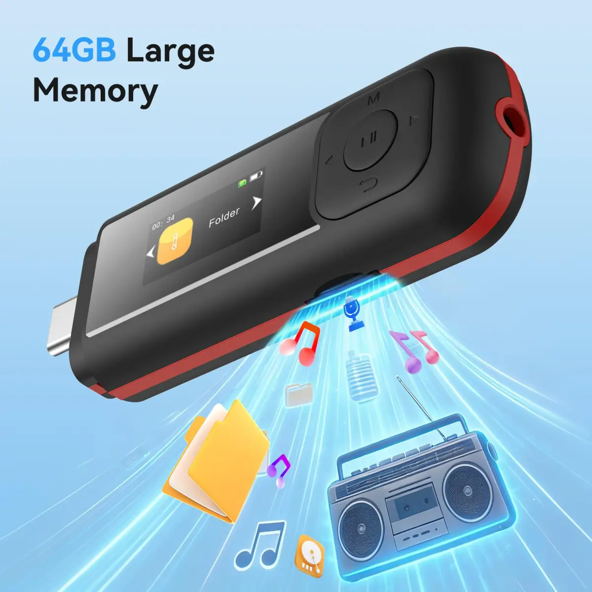 AGPTEK A55PL MP3 Player 64GB (2.5 oz) | Swappable AAA Battery, Type-C & USB - view 3