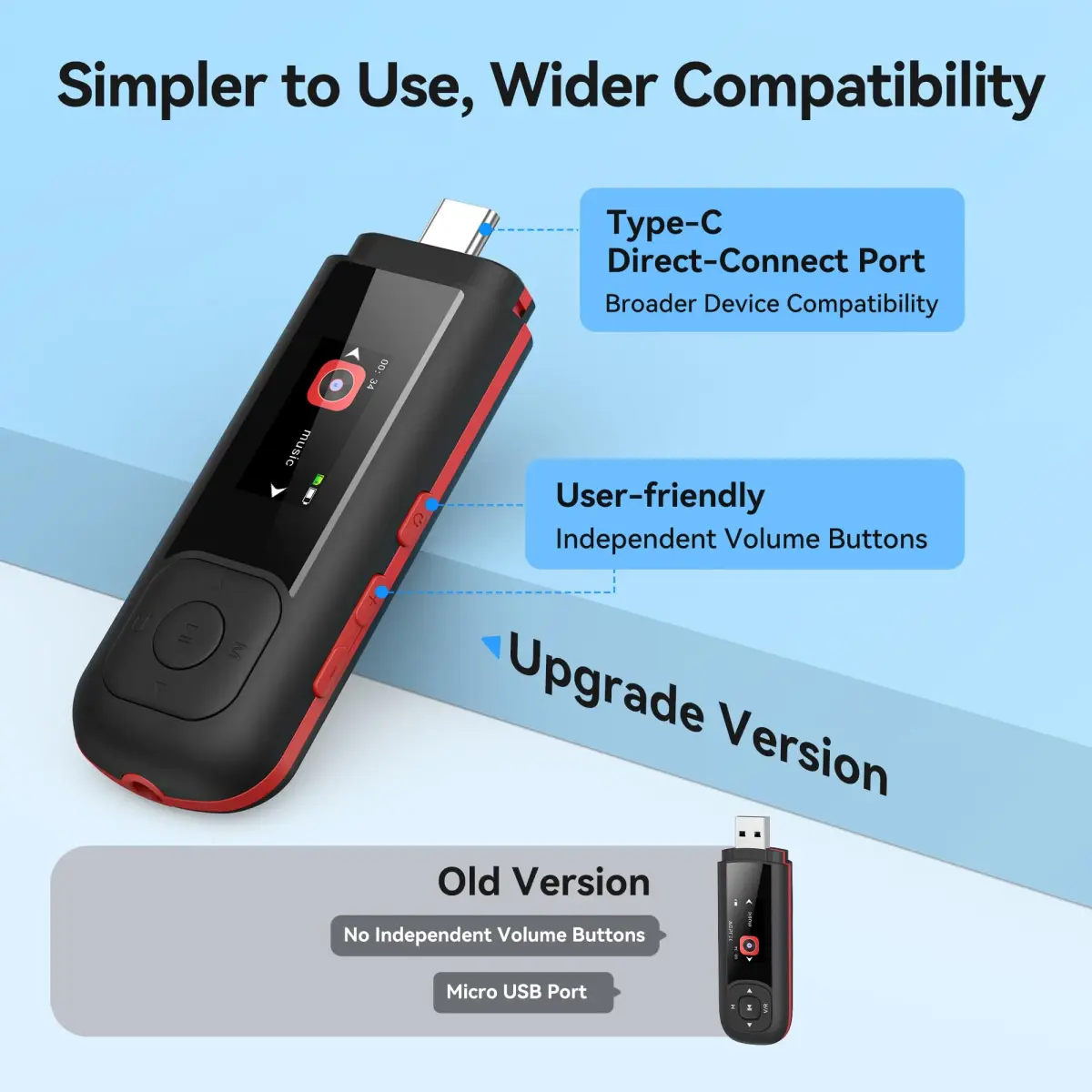 AGPTEK A55PL MP3 Player 64GB (2.5 oz) | Swappable AAA Battery, Type-C & USB - view 4