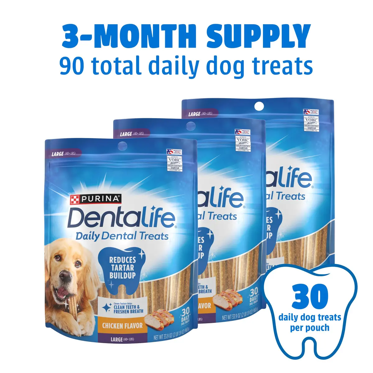 Dentalife Purina Large Dog Dental Chews 90 ct. | Tartar Reduction & Fresh Breath (100-120c) - view 5