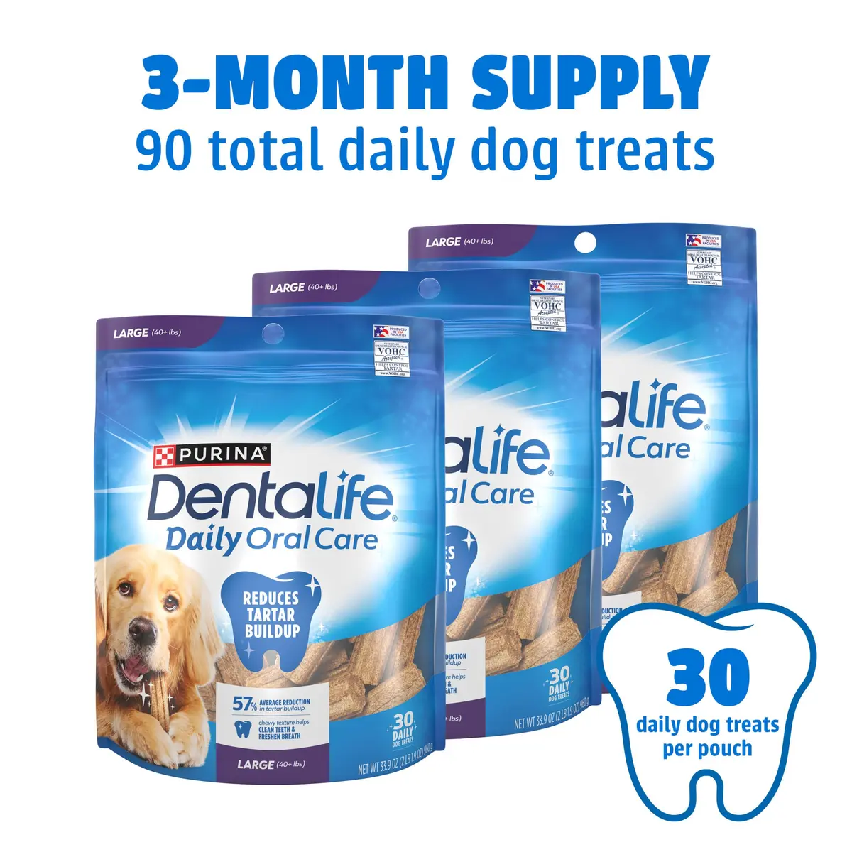 Dentalife Purina Large Dog Dental Chews 90 ct. | Tartar Reduction & Fresh Breath (100-120c) - view 4