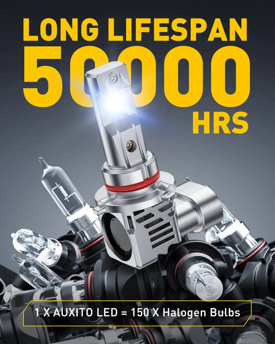 AUXITO 9005/9006 LED Headlight Bulbs HB3/HB4 1500% Brighter 6500K Cool White | SAE Compliant Beam Pattern - view 5