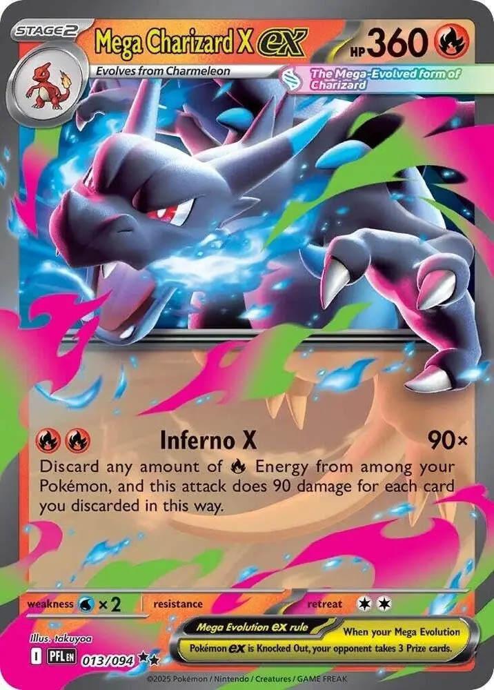 Pokémon Mega Charizard X ex 013/094 Phantasmal Flames Double Rare Card | Standard-Size Rainbow Foil (70-120 chars) - main product image