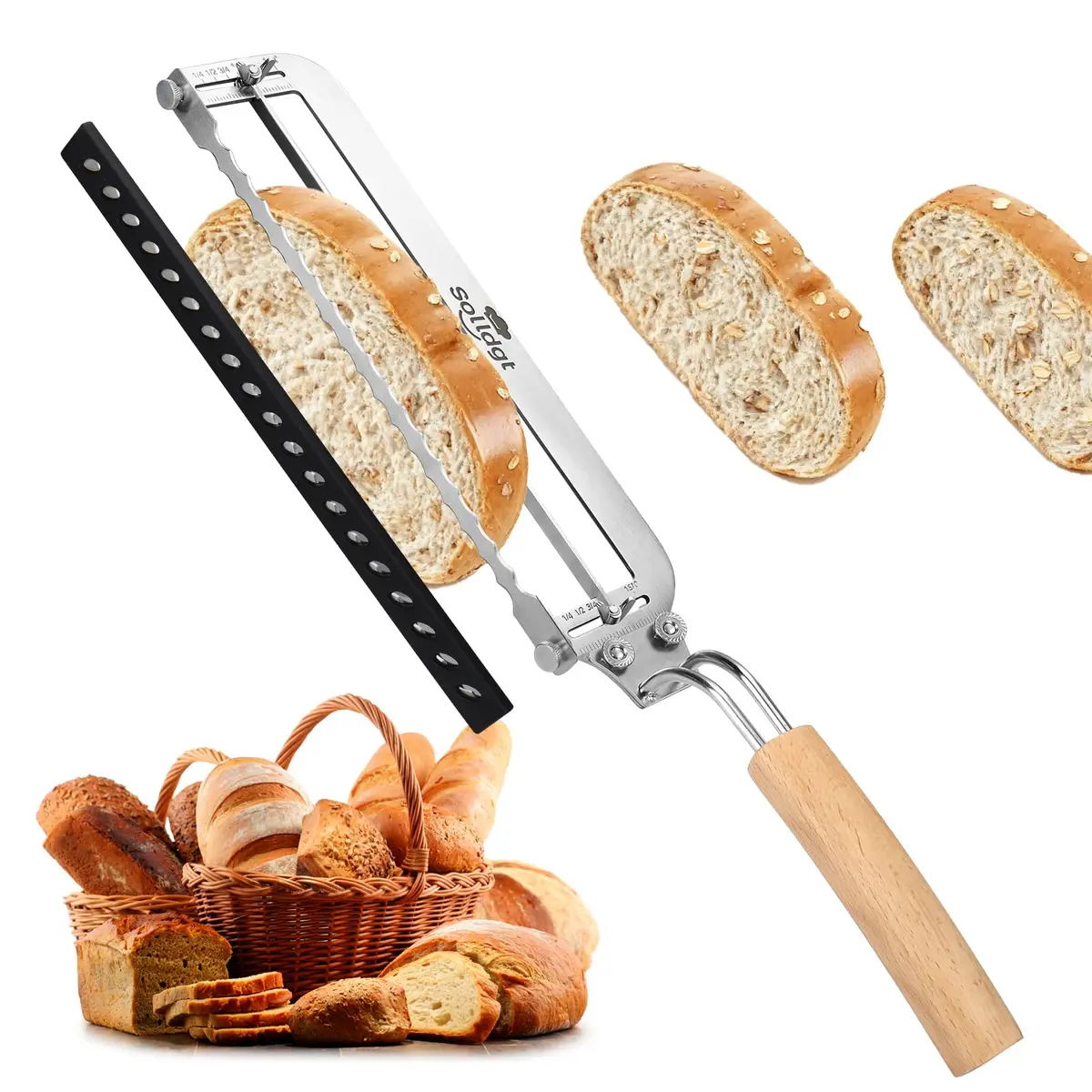 Solldgt Bread Slicer 9" Adjustable Stainless Steel | Perfect for Homemade Bread & Artisan Loaves - main product image