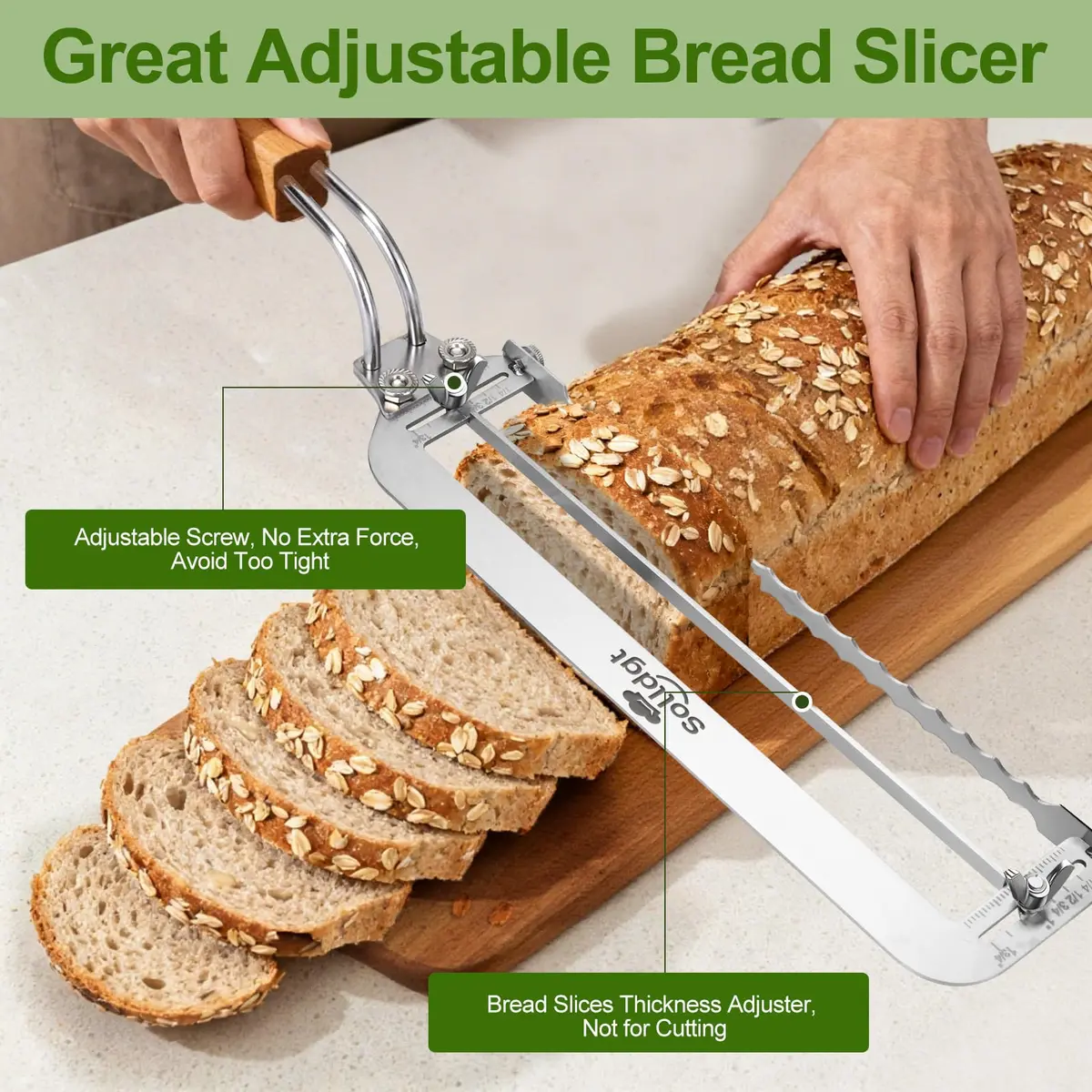 Solldgt Bread Slicer 9" Adjustable Stainless Steel | Perfect for Homemade Bread & Artisan Loaves - view 5