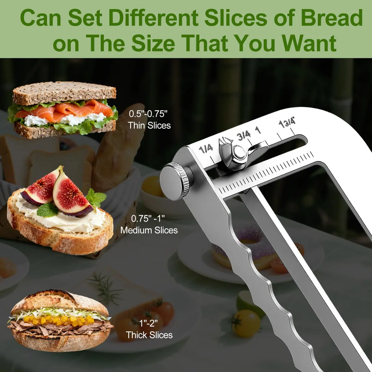 Solldgt Bread Slicer 9" Adjustable Stainless Steel | Perfect for Homemade Bread & Artisan Loaves - view 4