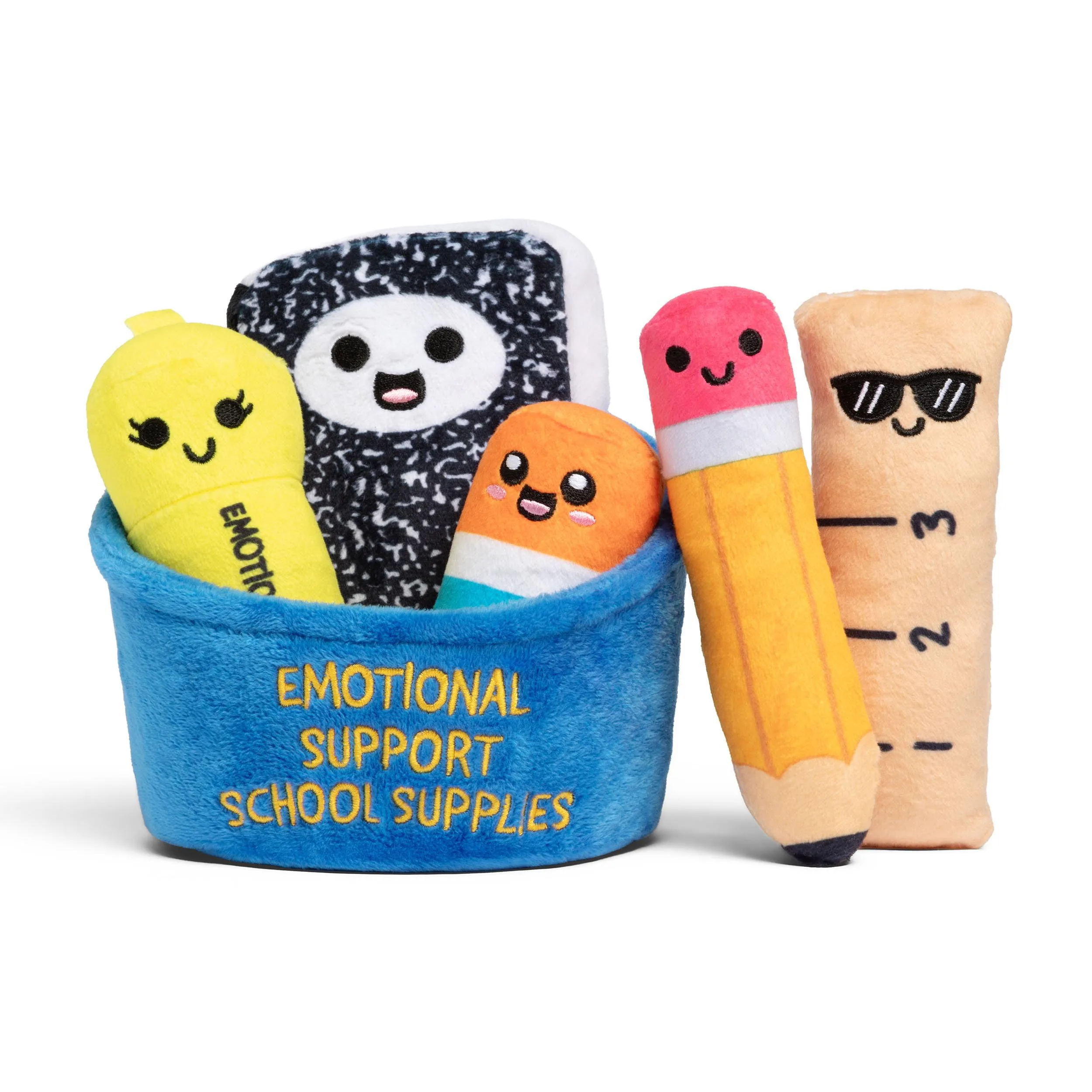 WHAT DO YOU MEME? Emotional Support School Supplies Plush Set with Basket, 5 Cute Stuffed Animals for Kids | ASTM-Tested Educational Toy Figures - main product image