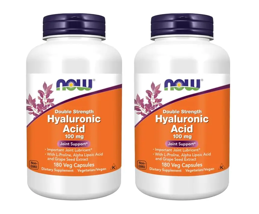 NOW Foods Hyaluronic Acid 100 mg Double Strength with L-Proline, Alpha Lipoic Acid & Grape Seed Extract, 180 Veg Capsules (Pack of 2) | Supports Joint & Skin Hydration - view 2