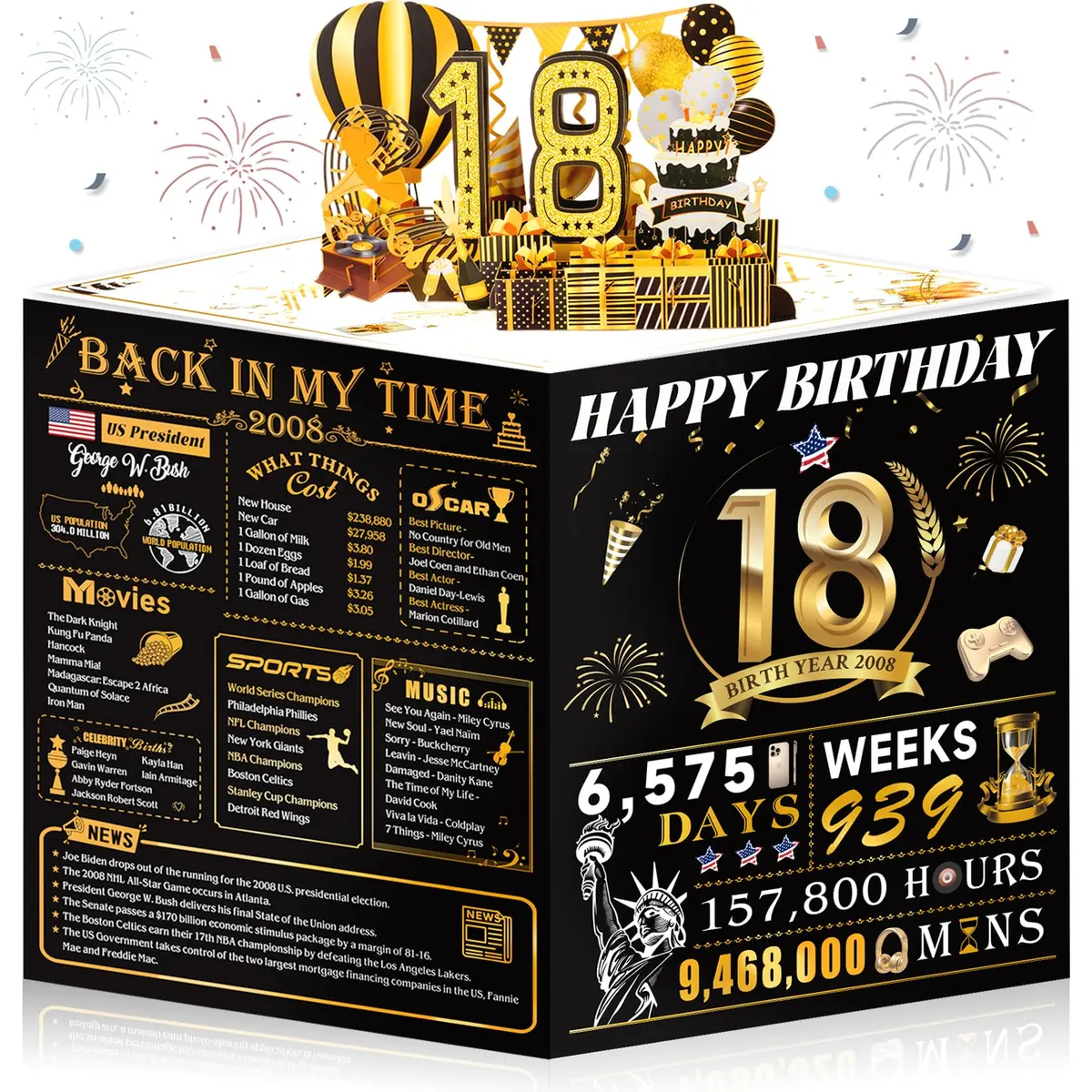OLOSONG 18th Birthday Card for Girl Boy Son Daughter | 3D Pop Up, Glittery Design, 8" x 10" | Unique Milestone Gift - main product image
