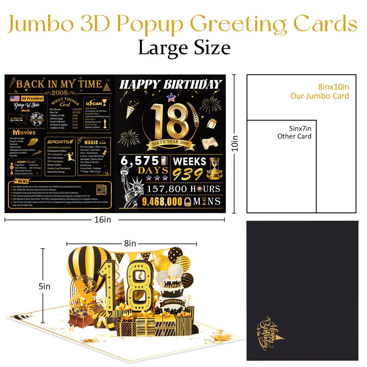 OLOSONG 18th Birthday Card for Girl Boy Son Daughter | 3D Pop Up, Glittery Design, 8" x 10" | Unique Milestone Gift - view 3