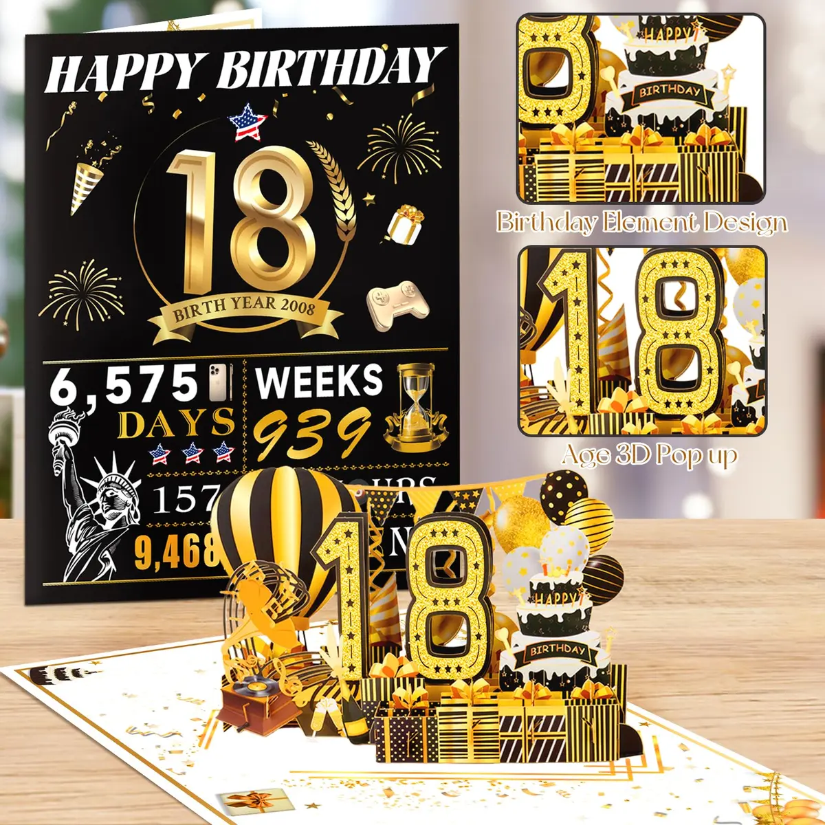 OLOSONG 18th Birthday Card for Girl Boy Son Daughter | 3D Pop Up, Glittery Design, 8" x 10" | Unique Milestone Gift - view 4