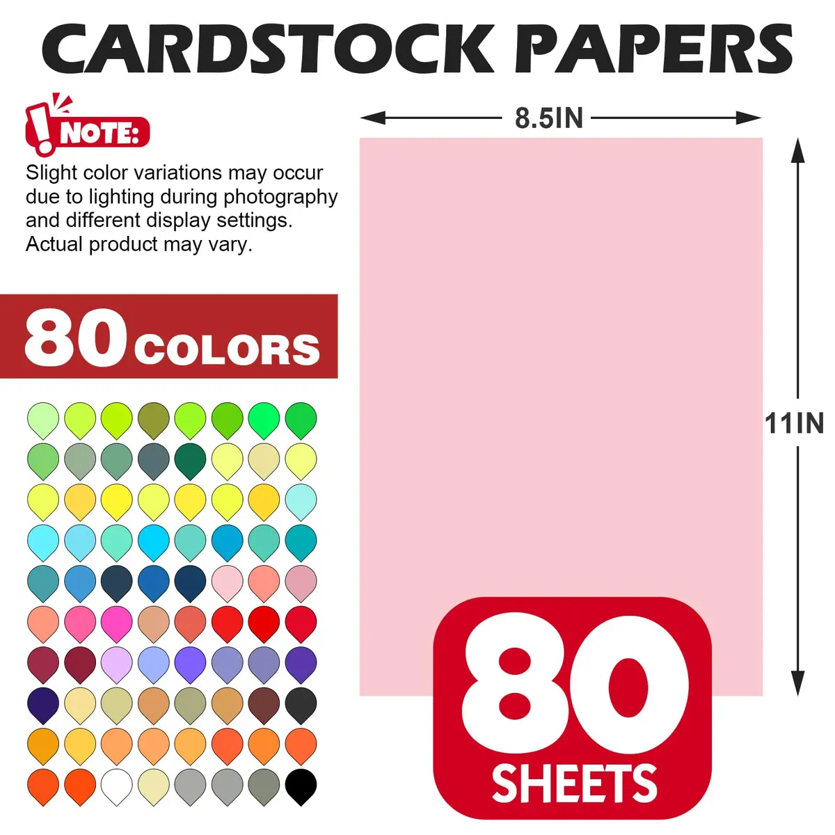 TUXIYA 80 Sheets 8.5" X 11" Colored Cardstock | Assorted Colors, 180 GSM, for Crafts & School Projects - view 2