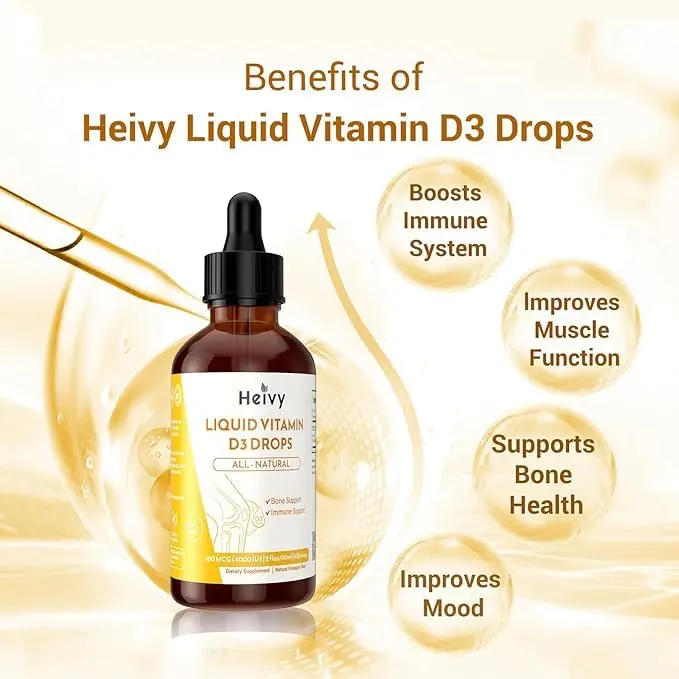 Heivy Liquid Vitamin D Drops 4000 IU | Vegan Pineapple Flavor for Bone & Immunity Support, Made in USA, 60 Servings (60ml) - view 4